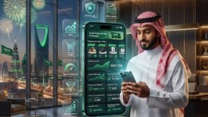 -تصميم-بصري-احترافي-يعبر-عن-احتفالات-اليوم-الوطني-السعودي-مع-مؤشرات-نمو-مبيعات-متجر-إلكتروني-عبر-الهاتف